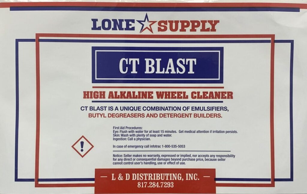 Lone Supply CT Blast high alkaline wheel cleaner product label.