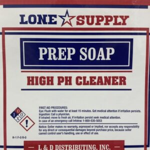 Label for Lone Supply Prep Soap, a high pH cleaner.