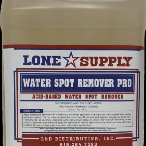 A container of Lead Supply Water Spot Remover Pro with acid-based formula.