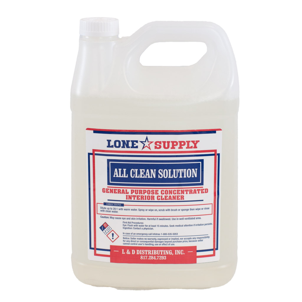 A gallon container of Lone Supply All Clean Solution.