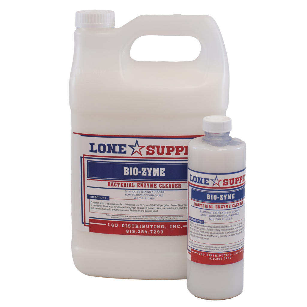 Two containers of Lone Star Supp Bio-Zyme liquid cleaner.