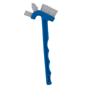 Blue multi-bristle cleaning brush with a handle.