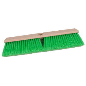 Green broom head with a wooden base, isolated on white.