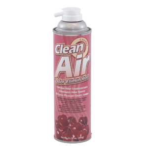 A can of Clean Air air freshener with cherry scent.