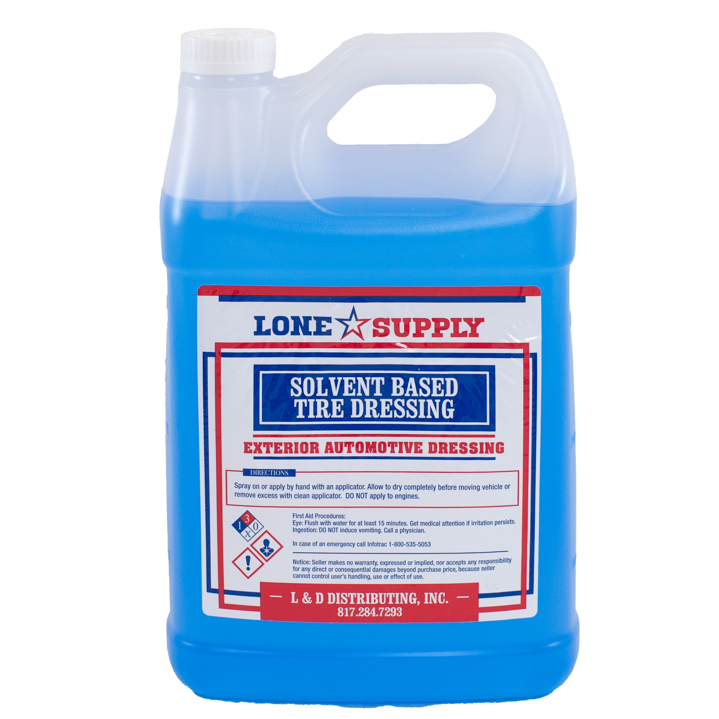 Bottle of Lone Star Supply blue liquid detergent with handle and label.