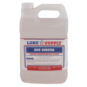 A 1-gallon jug of Lone Star Supply Iron Remover.
