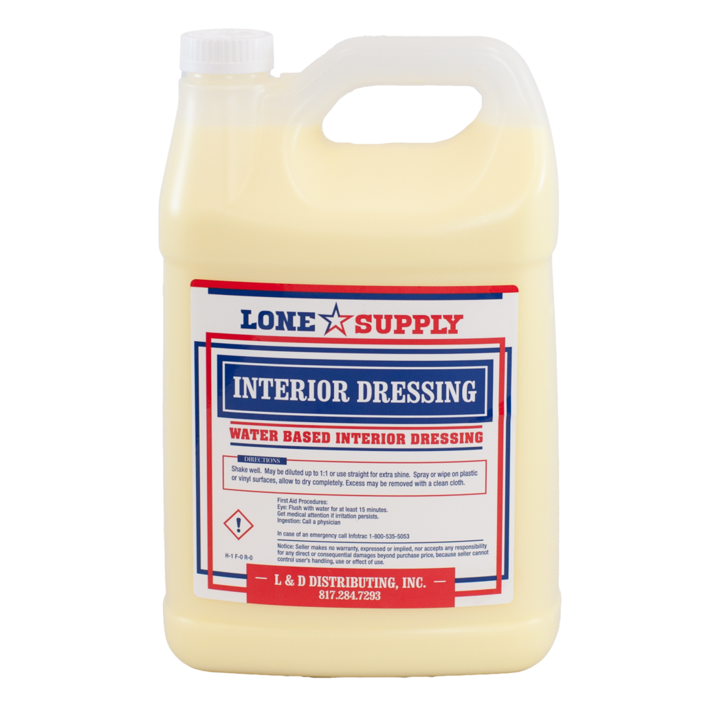 A gallon jug of Lone Supply Interior Dressing for vehicles.