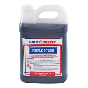 A gallon container of Long Supply Purple Power cleaner.