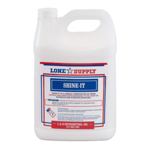 A gallon container of Lone Star Supply Shine-It cleaner.