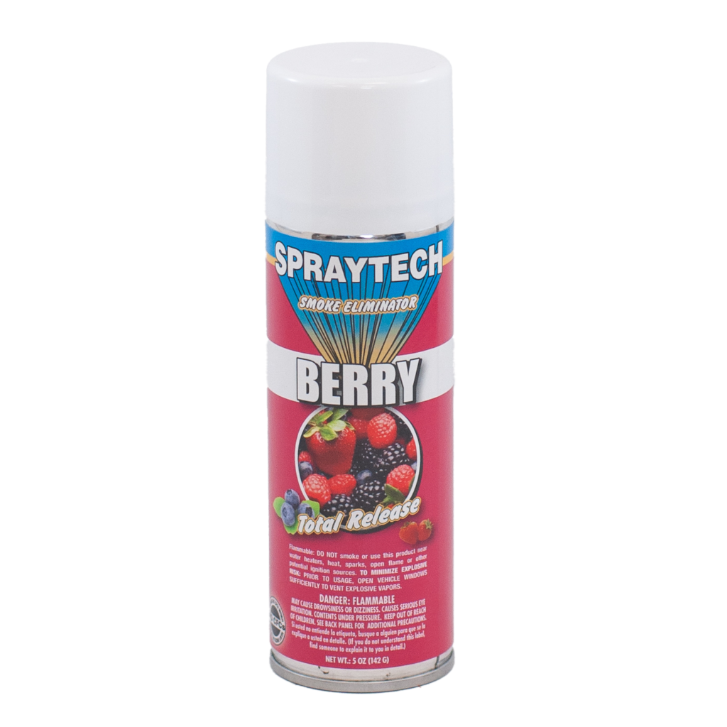A can of Spraytech Berry fabric refresher spray.
