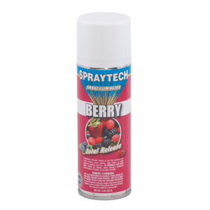 A can of Spraytech Berry fabric refresher spray.