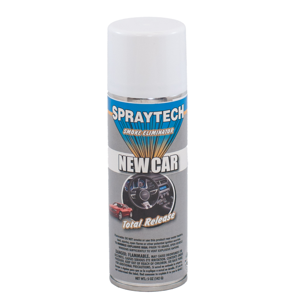 Aerosol spray can of Spraytech New Car scent.