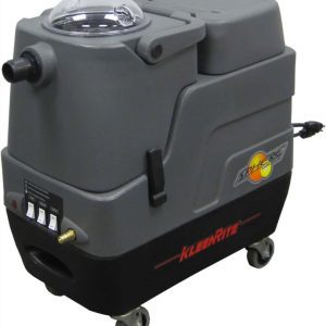 Compact industrial carpet extractor machine on wheels.