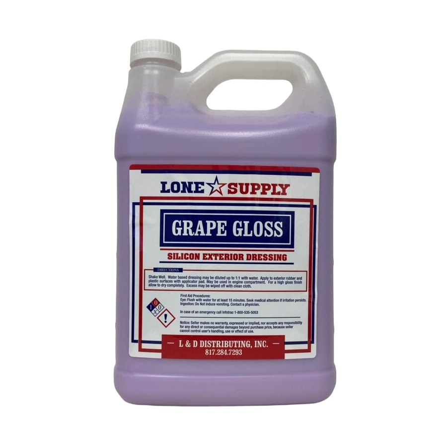 A gallon jug of grape-scented floor finish named Grape Gloss.